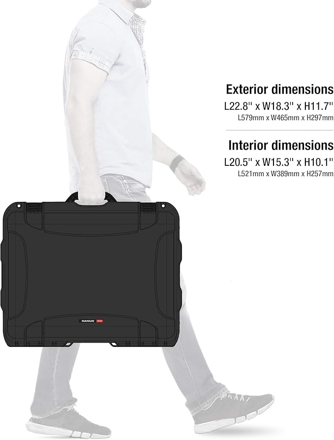 NANUK 950 Waterproof Hard Case with Wheels and Padded Divider - Black