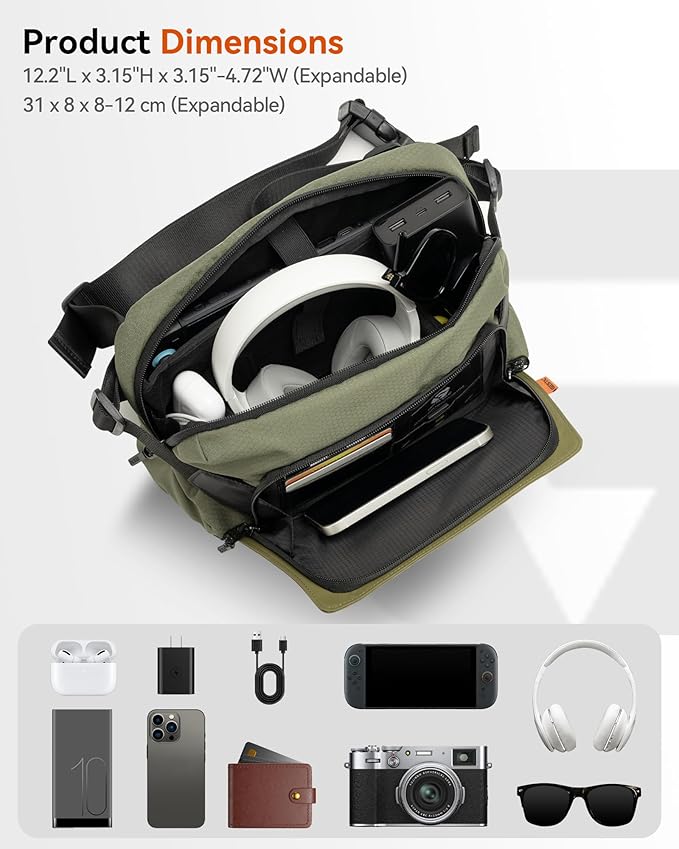 Camera Sling Bag, Everyday Shoulder Bag, Multifunction Portable Travel Bag with Tripod Holder, for Lightweight DSLR/SLR/Mirrorless Small Camera & Gaming Gear - Olive Green
