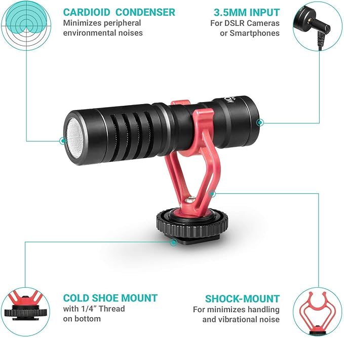 Movo Smartphone Video Rig with Shotgun Microphone, Grip Handle, Wrist Strap, and Lightning Dongle Compatible with iPhone 11, 11 Pro, XS, XR, X, 8, 7, 6S, 6, 5S, 5 and Android - for Vlogging, YouTube