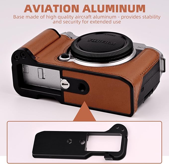 Uchandmade Handmade Genuine Leather Camera Half Case for Fujifilm X-M5/Fujifilm X-M5 Camera Case/Fujifilm X-M5 Case - Top Layer Cowhide Body + Metal Base Plate+ Hand Shank Design (Brown M-BOX)