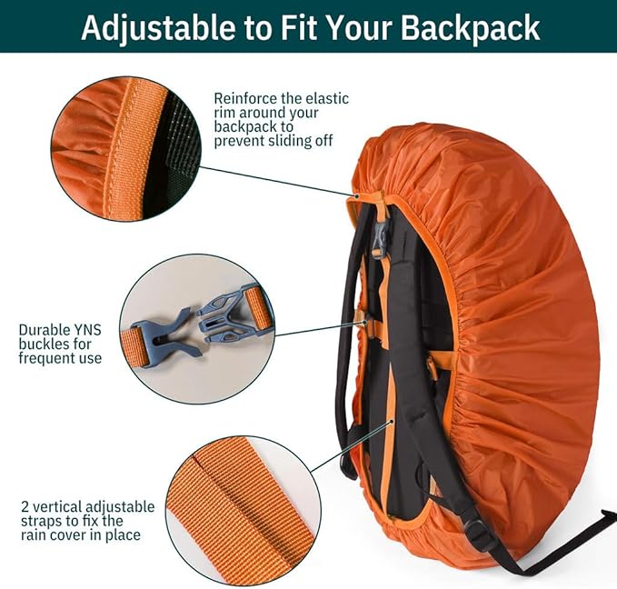 Unigear Backpack Rain Cover Waterproof Rating 5000mm Ultraportable and Durable with 2 Anti-Slip Buckle Strap, Integrated Carry Pouch Design (Orange, Large)