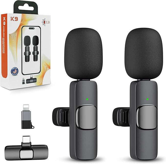 JLB American-Based Wireless Lavalier Microphone 2-Pack for iPhone, iPad, USB-C Devices, Plug & Play, Noise Canceling, 360° Sound Pickup, Reverb Mode, 65ft Range - Trusted by Creators Worldwide