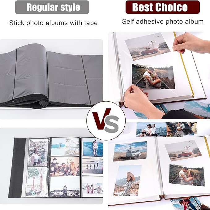 Self-Stick Page Adventure Book Scrapbook Photo Album,40 Pages Leather Cover DIY Photo Book for Family,Anniversary Wedding,Travel Memories Holds 3X5, 4X6, 6X8, 8X10 Photos (Brown)