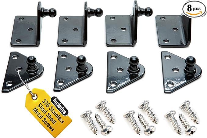 10MM Ball Stud Mounting Black Bracket for Gas Struts - Heavy Duty Lift Support Shock Brackets with Stainless Steel Screws - Ideal for Spring Hood Struts & Closer Piston Prop Mounts – x4 Flat x4 Angled