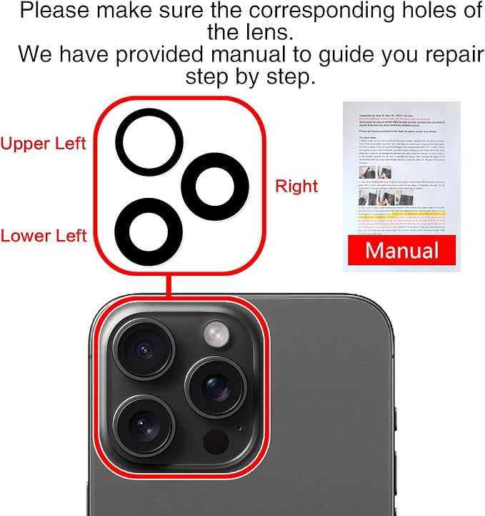 2PCS for ASDAWN Back Rear Camera Lens Glass Replacement for iPhone 15 Pro Max 6.7 Inches with Pre-Installed Adhesive, ASDAWN Back Camera Lens Glass kit with Installation Manual + Repair Tool Set