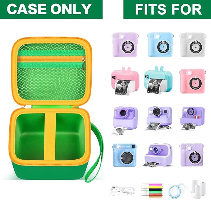 Kids Instant Print Camera Case Compatible with ESOXOFFORE for Dylanto for DUDUDRAGON for GKTZ for ETIKEZ for Dafotil for Careenoah for Aasonida Digital Video Prints Paper Bag (Box Only) Grass Green