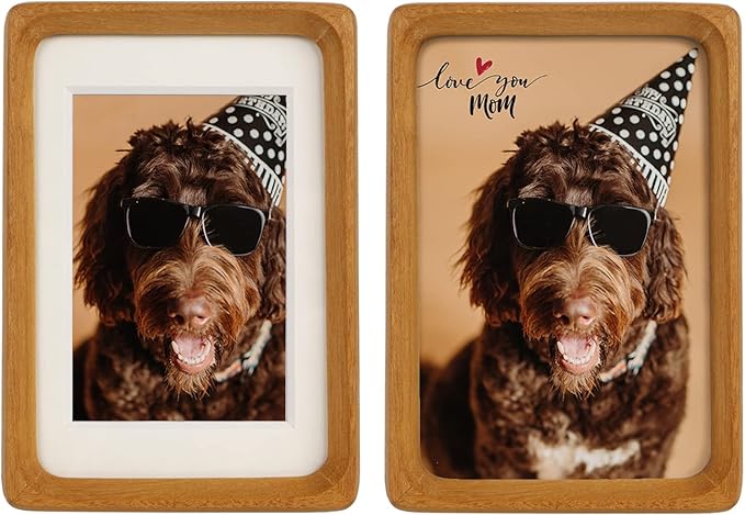 Natural Wood Photo Frames Inspired Tabletop Picture Frame with Mat, Vertical or Horizontal Display (Teak, 3x4 matted to 2x3)