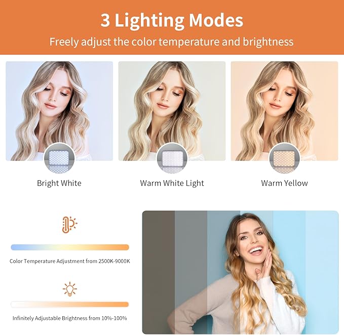 UTEBIT Selfie Rechargeable 156 LED Phone Light with Front & Back Clip Phone Camera Light 3 Light Modes Portable Clip Fill Video Light for iPhone iPad Laptop Video Conference Makeup