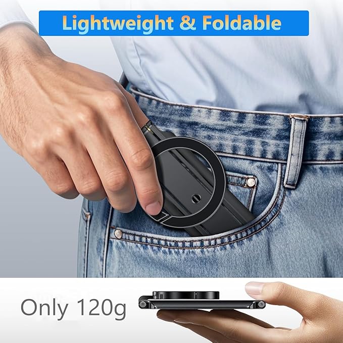 Magnetic Phone Tripod Stand Foldable Magnetic Mini Tripod Pocket Cell Phone Stand with Arca-Swiss, 1/4'' Screw Hole,Compatible with Magsafe for iPhone 17/16/15/14/13/12
