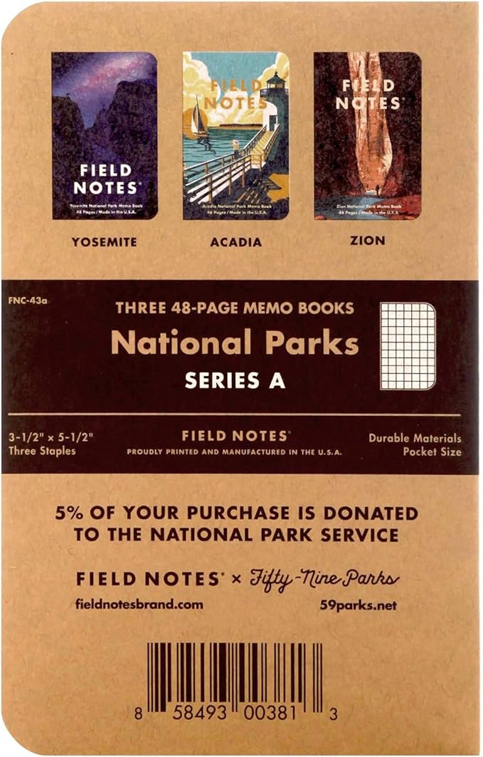 Field Notes: National Parks Series (Series A - Yosemite, Acadia, Zion) - Graph Paper Memo Book 3-Pack - 3.5 x 5.5 Inch