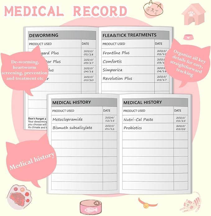 1 Pack Kitten Shot Record Book 12 Sheets Per Pack Cat Health Record Booklets Feline Health Records 5 * 3.5inch Cat Vaccination Records Book Cat Health Records for Pet Lovers Kitty Nursing Supplies