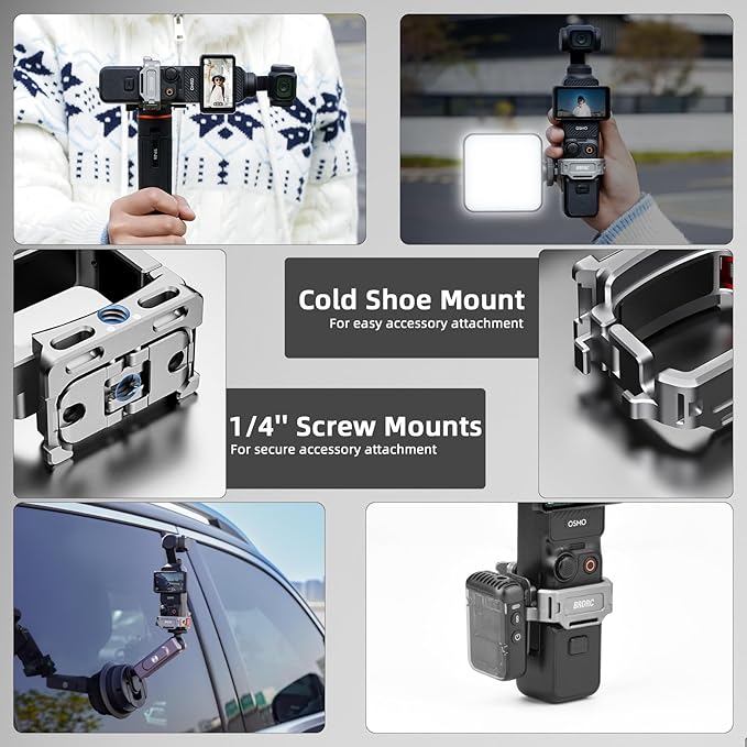 BRDRC Pocket 3 Cage Expansion Adapter, Aluminum Alloy Mount Metal Bracket Attachments with 1/4 Screw Holes, for GoPro Adapter, Cold Shoe, for Osmo Action Quick-Release for Creator Combo Accessories