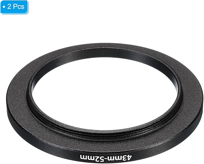 PATIKIL 43mm-52mm Metal Step Up Ring, 2 Pack Camera Lens Filter Adapter Ring Aluminum Filter Adapter Ring for Camera Lenses Hood, Black