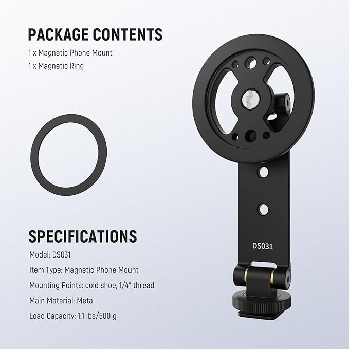 NEEWER Magnetic Phone Tripod Mount with Cold Shoe, Metal Portable Smartphone Holder Adapter for Tripod Camera Mounting Compatible with MagSafe iPhone Samsung Huawei Android for Video Recording, DS031
