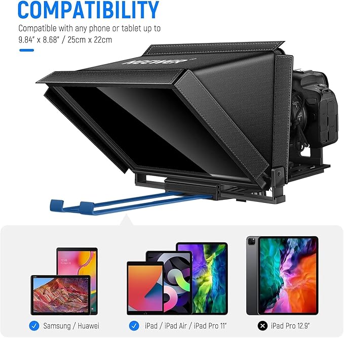 NEEWER X12 14 inch Aluminum Alloy Teleprompter for iPad Tablet Smartphone DSLR Cameras with Remote Control, Carry Case, APP Compatible with iOS/Android for Online Teaching/Vlogger/Live Streaming