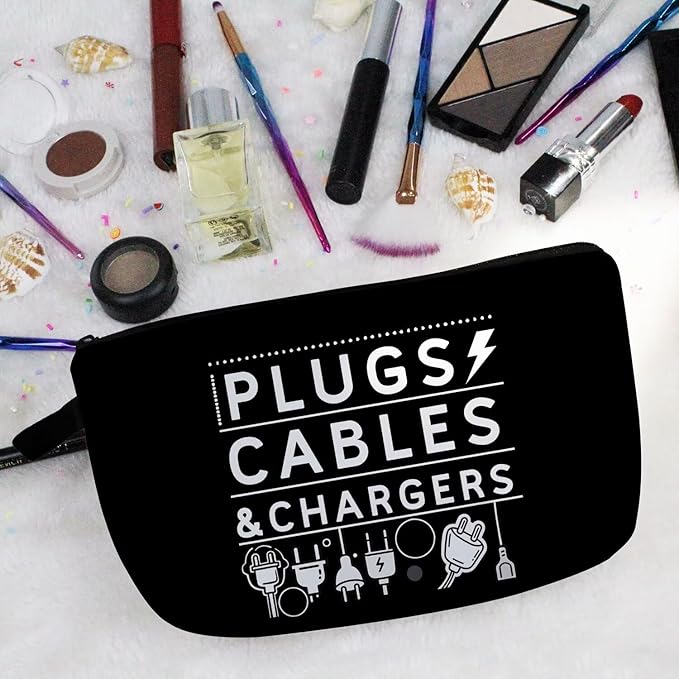 PLUGS CABLES & CHARGERS Makeup Bag Cute Small Organizer Zipper Pouch Cable Storage Cosmetic Bag Birthday Present for Women Friends