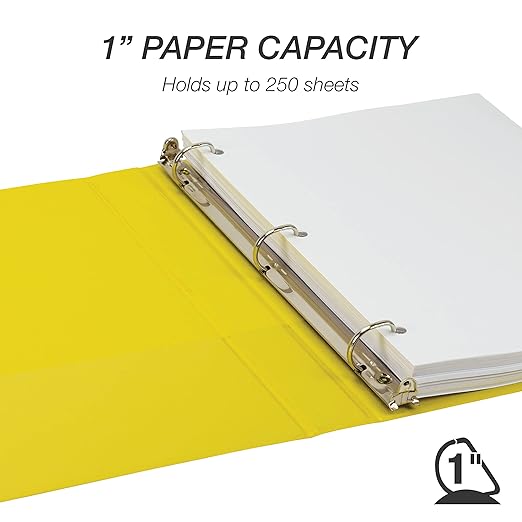 Samsill Durable 1 inch 3 Ring Binder, Made in USA, D Ring Binder, FSC 100% Recycled Chipboard, Yellow