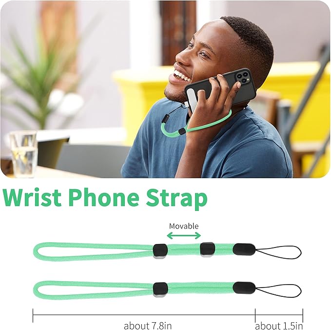 CACOE Phone Lanyard 2 Pcs-1 Pcs Adjustable Neck Strap, 1 Pcs Wrist Strap, 2 Pads, Universal Crossbody Multifuctional Cell Phone Lanyards Compatible with Most Smartphones(Light Green)