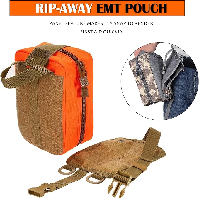 Molle medical pouches empty ifak tactical first aid bag emt med admin pouches edc rip away med kit bag (Orange)