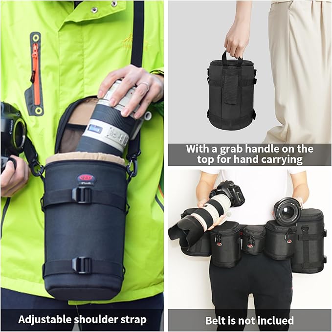 BPAULL Camera Lens Case DSLR Camera Lens Bag, Lens Pouch Fits for Canon Nikon Pentax Sony Olympus Panasonic and Other Camera Lens
