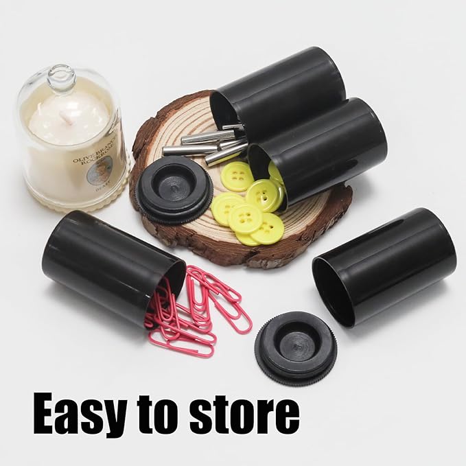 PINE & LINEN 12pcs Black Film Canisters with Lids,33mm/1.3inch Caliber Plastic Film Canisters Camera Reel Containers, Storage Containers for Science Art Projects/Sewing Hobbyists