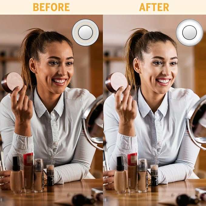 UTEBIT Phone Ring Light Rechargeable Small Magnetic Ring Light of Pocket-Size, 18 LEDs 4 Brightness Levels Portable Phone Clip on Light for Laptop & Makeup, Portable Selfie Light, White&Black