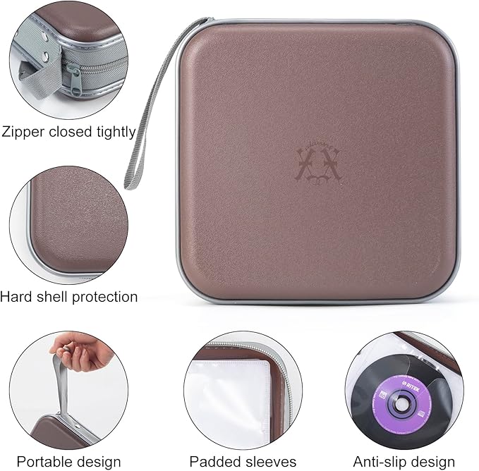 alavisxf xx 48 Capacity Hard Plastic DVD Case Portable Zipper CD Case Holder Large Storage Disc Wallet Bag for Car Home Travel (Coffee)