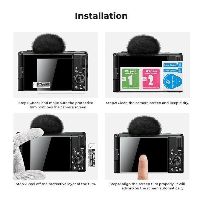 K&F CONCEPT 3 Pack Camera Screen Protector Compatible with Sony ZV-1/ZV-1 II/ZV-E10, 0.3mm 9H Hardness Tempered Glass Cover Anti-Scratch Bubble-Free & Hot Shoe Cover
