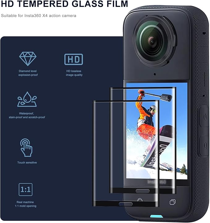 FitStill LCD Film Screen Protector Compatible with Insta 360X5,Tempered Glass Screen Cover for Insta 360 X5/X4 Action Camera Accessories,Ultra HD,9H Hardness,Scratch Resistant