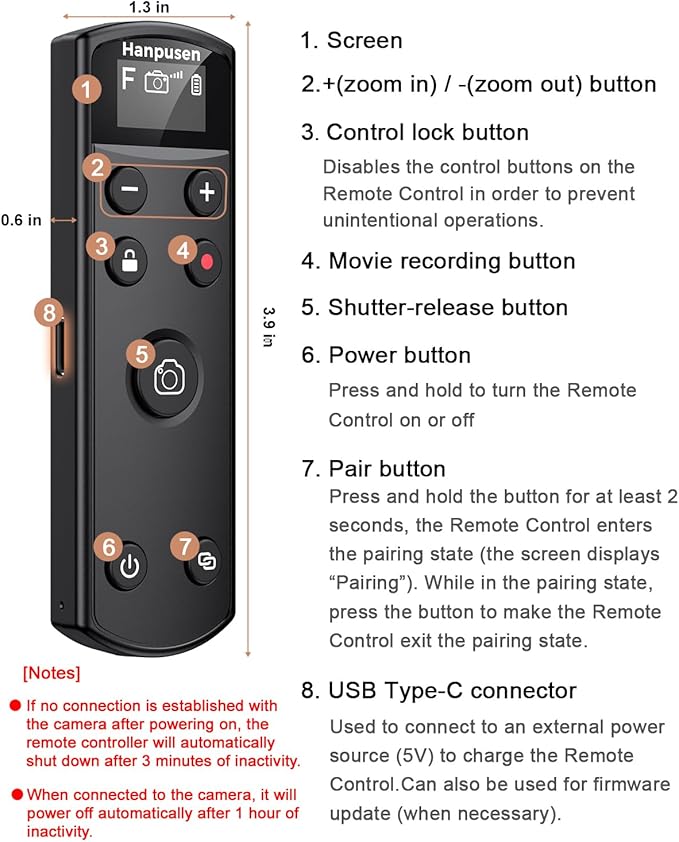 for Fujifilm Camera Remote Control, Hanpusen Rechargeable Wireless Shutter Release with OLED Screen for Fujifilm X100 VI/X-M5/X-T30 II/X-E5/X-T5/X half/X-H2S/X-T30/X-T4/X-T3/X-S20/X-S10/X-T50/X-H2
