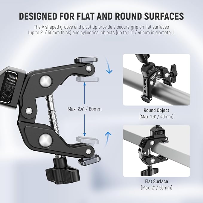 NEEWER Magic Arm Camera Mount, Overhead Desk Phone Mic Stand Holder, 22" Articulating Boom Arm C Clamp 1/4" 3/8" Threads for ARRI for Microphone Webcam Action Camera Video Light, Cleaning Cloth, UA057