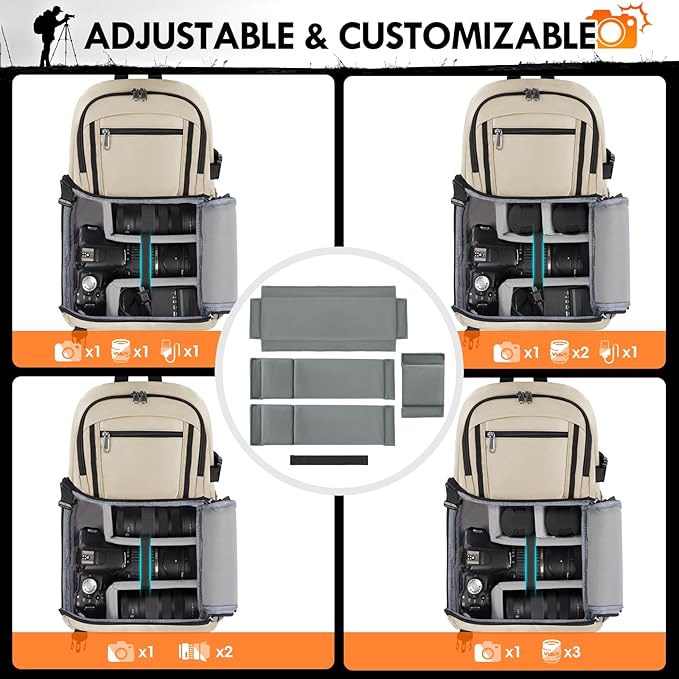 RAINSMORE Camera Bag, DSLR & Mirrorless Camera Sling Bag for Photographers Waterproof Small Camera Crossbody Case with Removable Padded Insert & Tripod Holder for Canon/Nikon/Sony/Fuji, Beige