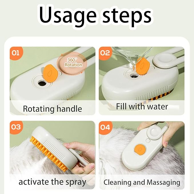 cat steam brush for shedding -4 in 1 Rechargeable Steam Brush for Cats and Dogs, Anti-static, Massage, Cleaning, Shedding & Combing All In One! grooming tool for cats and dogs（Brown）