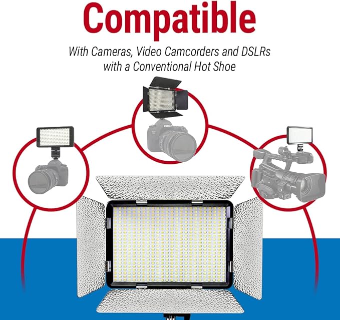 Vidpro LED-530 Photo and Video Light Kit - On Camera Panel LED Light - Adjustable and Dimmable 3200K-5600K Variable Color Light Fits Cameras w/Hot Shoe Includes Rechargeable Battery Diffuser