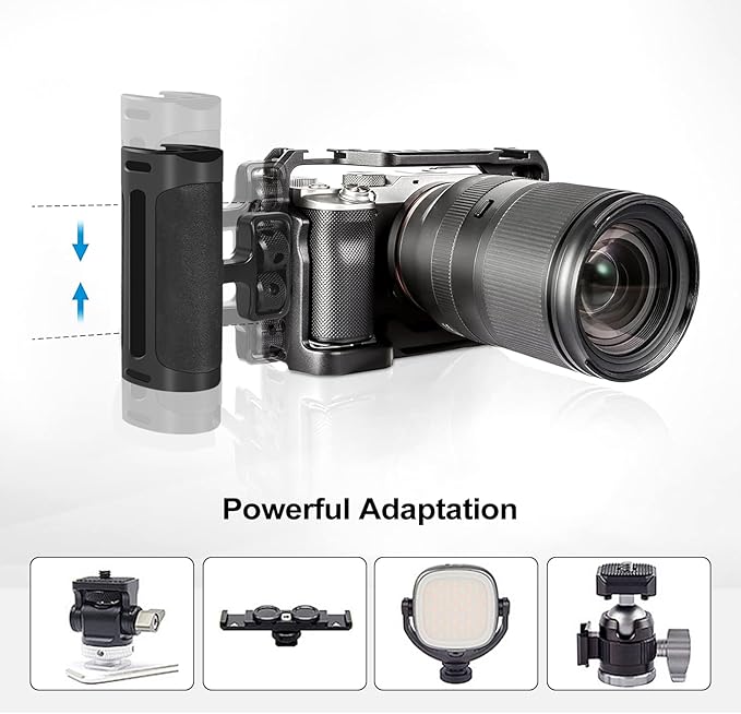 Up and Down Adjustable Left Right Handle Handgrip, Mini Side Handle Handgrip with Cold Shoe Interface and 1/4"-20 Screw Mount for DSLR/Digital Camera Cage