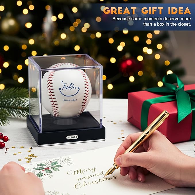 JupDec Baseball Display Case for Single Autograph Ball, Clear Acrylic Cube Baseball Holder with Velvet Interior, UV Protected Stand Box with Durable Base, Ideal Gift for Sports Fans, Silvery, 2 Pack