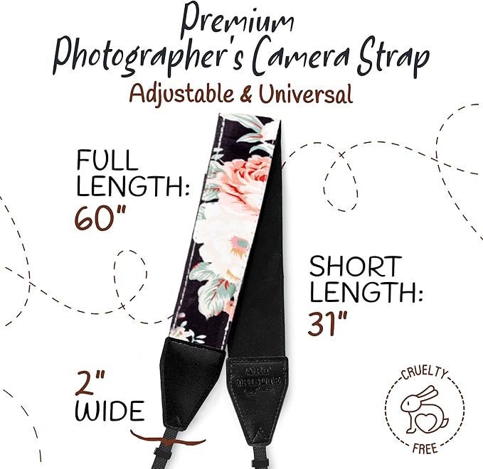 Art Tribute Camera Strap for All DSLR and Mirrorless Cameras. Add Your Name Or Initials Make It a Personalized Gift