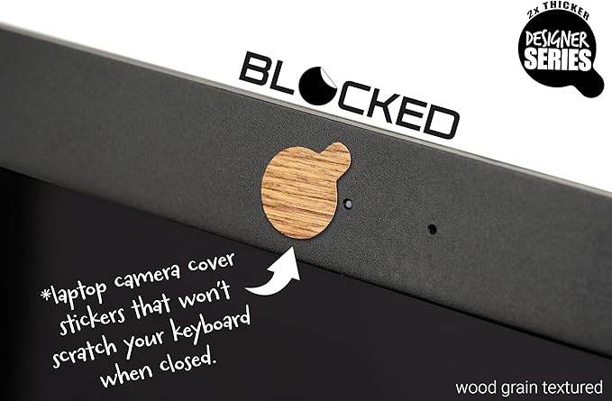 Webcam/Camera Vinyl Covers | 57 Tabbed Low-Tack Restickable Webcam Sticker | 3-Sizes | Wood Grain Textured 57-Pack Tabbed