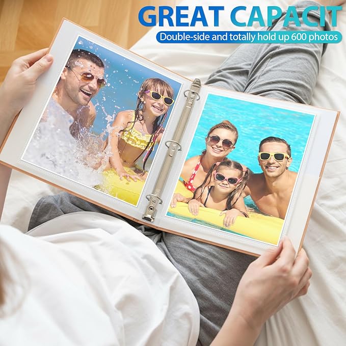Feifeiya 150 Pack 8 x 10 Photo Sleeves for 3 Ring Binder(for 300 Pictures) archival Photo Page Protectors Holds Clear Plastic Refill Pages Plastic Album Refill Pages