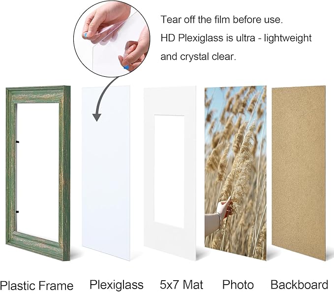 Vittanly 8x10 Picture Frames Set of 2, Ornate Vintage Photo Frame for Wall or Tabletop, Display 5x7 Pictures with Mat or 8x10 without Mat, Rustic Green