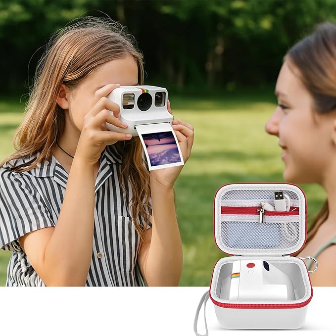 ANKHOH Digital Camera Case for Polaroid Go Generation 2 Gen 2/9035/9071/9070 Instant Mini Camera, Instax Film Cameras Storage with Mesh Pocket for Photo, Stickers (Box Only) (WhIte-red)