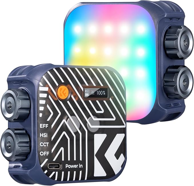 K&F CONCEPT RGB Video Light, 360° Full Color Portable Photography Light, LED Camera Light w 21 Light Effects, 2500K-9900K CRI 96+, 2000mAh Rechargeable Photography Lighting for Vlogging, Selfie, Blue