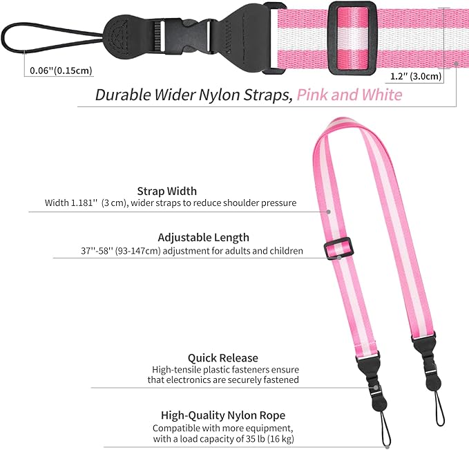 Adjustable Shoulder Strap, Comfortable for Camera Neck Lanyard iPad Strap iPad Strap for iPad, Camera, Binocular, Crossbody, Tablet, Laptop, Binocular, Luggage Bag(Pink & White A21)