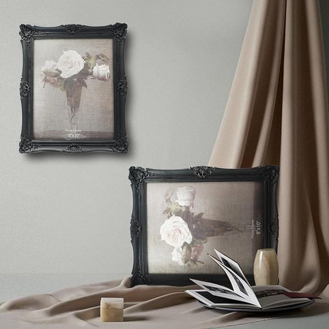 CISOO 8x10 Vintage Picture Frame Antique Ornate Black Photo Frame, for Table Top and Wall Display, Decorative Floral Design Retro Home Decor, Photo Gallery Art