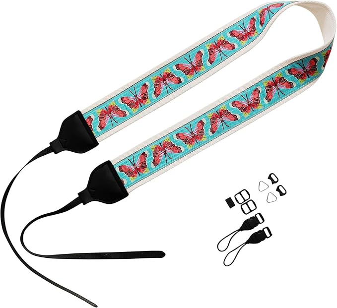 UNIKSTRAP Original Design Adjustable Camera Strap, Green Butterfly, 2 Inch (5cm) Width, Fit for Canon Nikon Sony Interchangeable Lens Digital Camera/DSLR