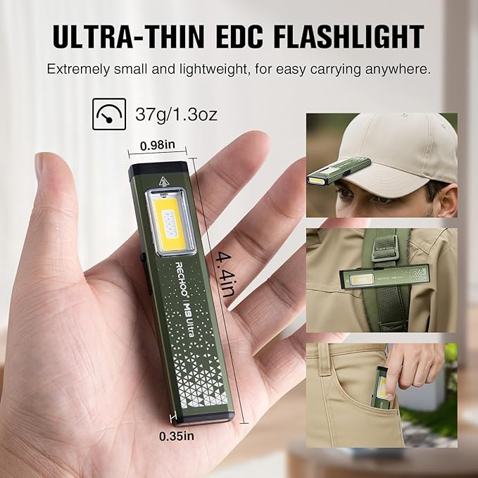 RECHOO Rechargeable Flashlights High Lumens 2Pack, Magnetic EDC Flashlight with Clip, 8 Modes Powerful Pocket LED Flashlight, Waterproof Portable Flat Flashlights for Home Camping Emergency