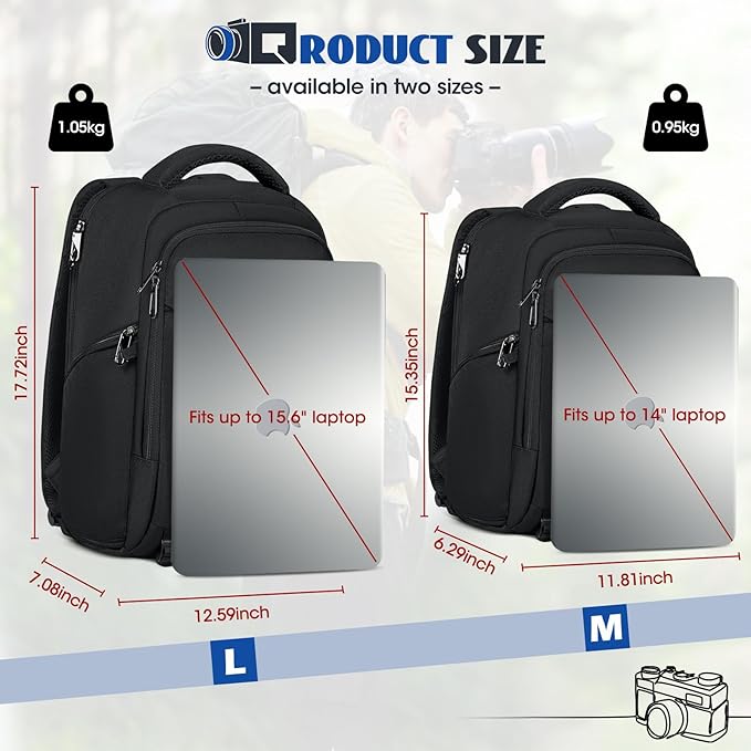 RAINSMORE Camera Backpack Camera Bag for Photographer DSLR SLR Mirrorless Camera Cases with Waterproof Rain Cover & Laptop Compartment Fit 15.6 Inch Laptop,Anti Theft Travel photography backpack,Black