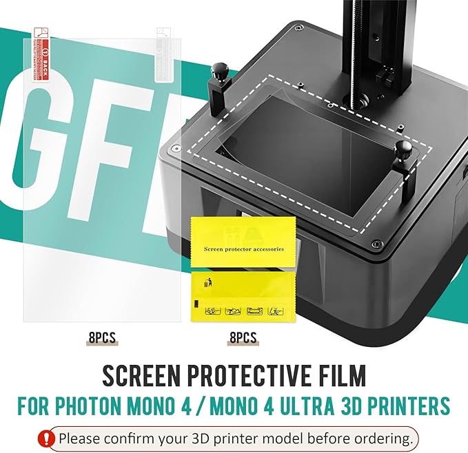8Pcs Screen Protector for Photon Mono 4 - Screen Protective Film for Anycubic Photon Mono 4 Ultra, Anti Scratch Protective Film for 3D Printer Accessories Replacement