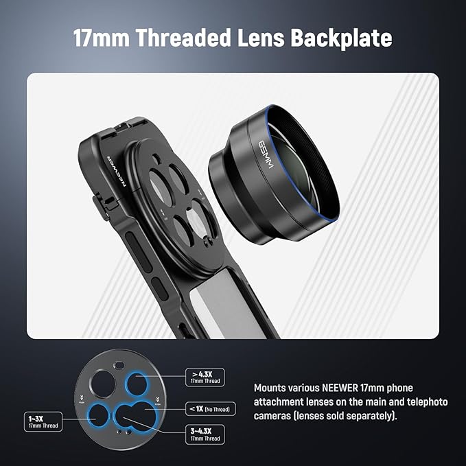 NEEWER 15 Ultra Cage, Quick Release Video Rig Case Phone Stabilizer Holder Compatible with Xiaomi 15 Ultra with 67mm Filter Adapter & 17mm Lens Backplate for Video Recording Filming, PA091 Black