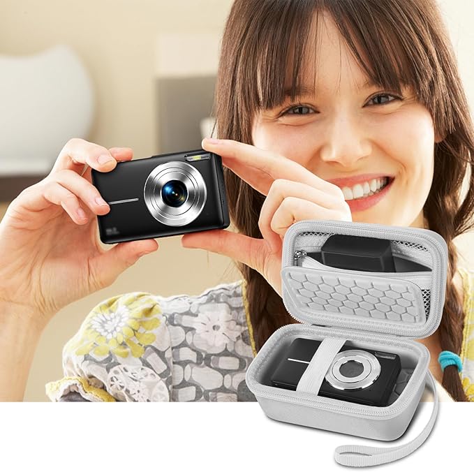 Comecase Digital Camera Carrying Case Compatible with CAMKORY/for VAHOIALD/for Canon PowerShot G7X/ for Kodak Pixpro/for Sony DSCW800 Compact Small Camera Storage Bag for Boys Girls Kids (White)